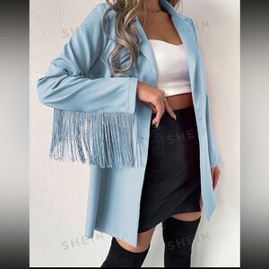 Lapel neck fringe trim blazer